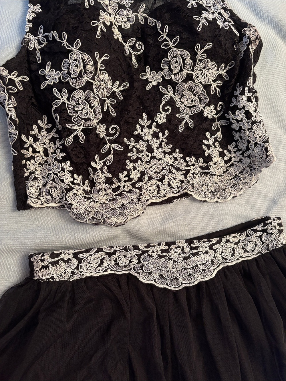 As U Wish Black Two-Piece Prom Dress with White Lace - Picture 3 of 5